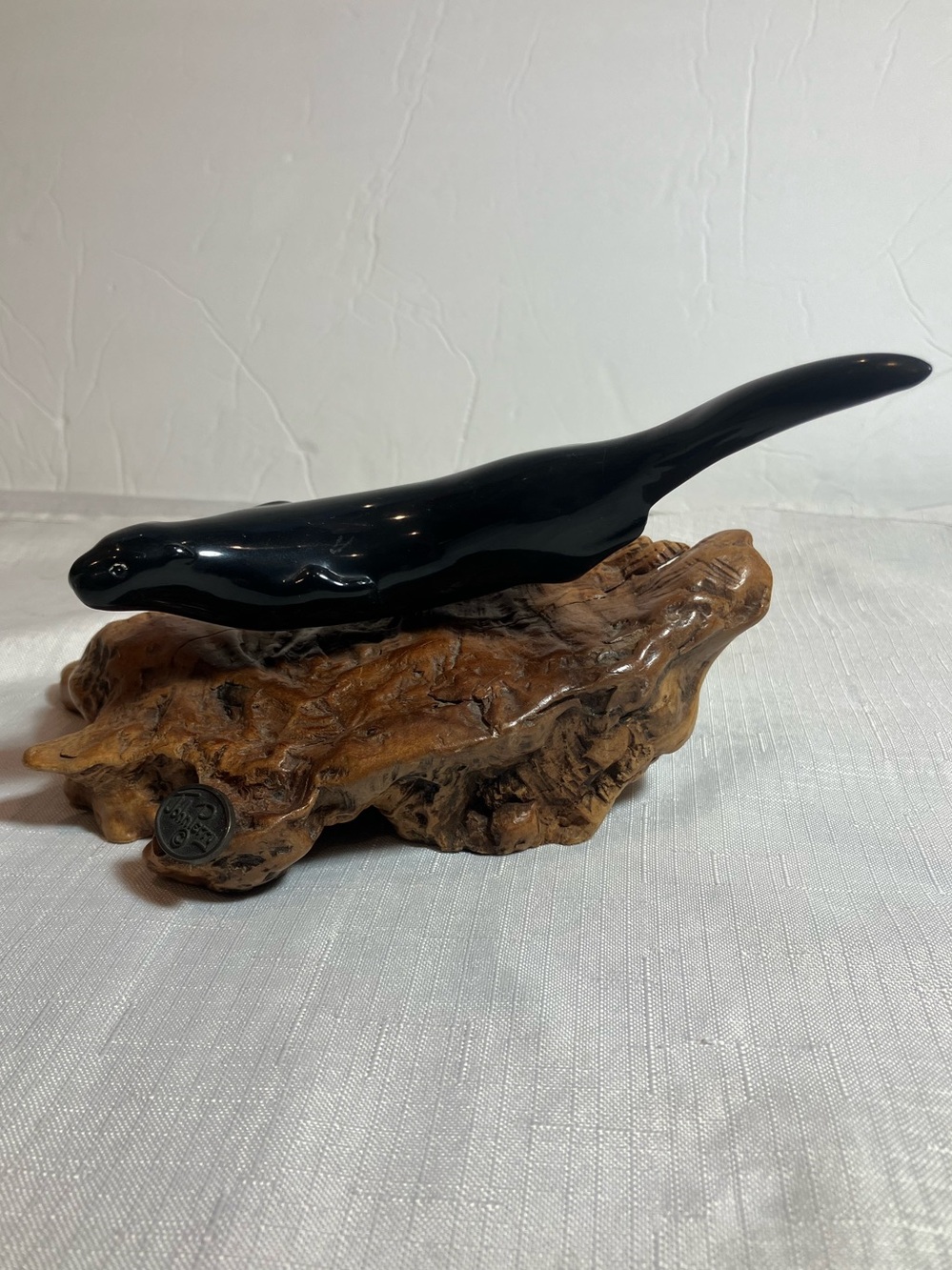 John Perry River Otter Sculpture On Burlwood Base, EUC
